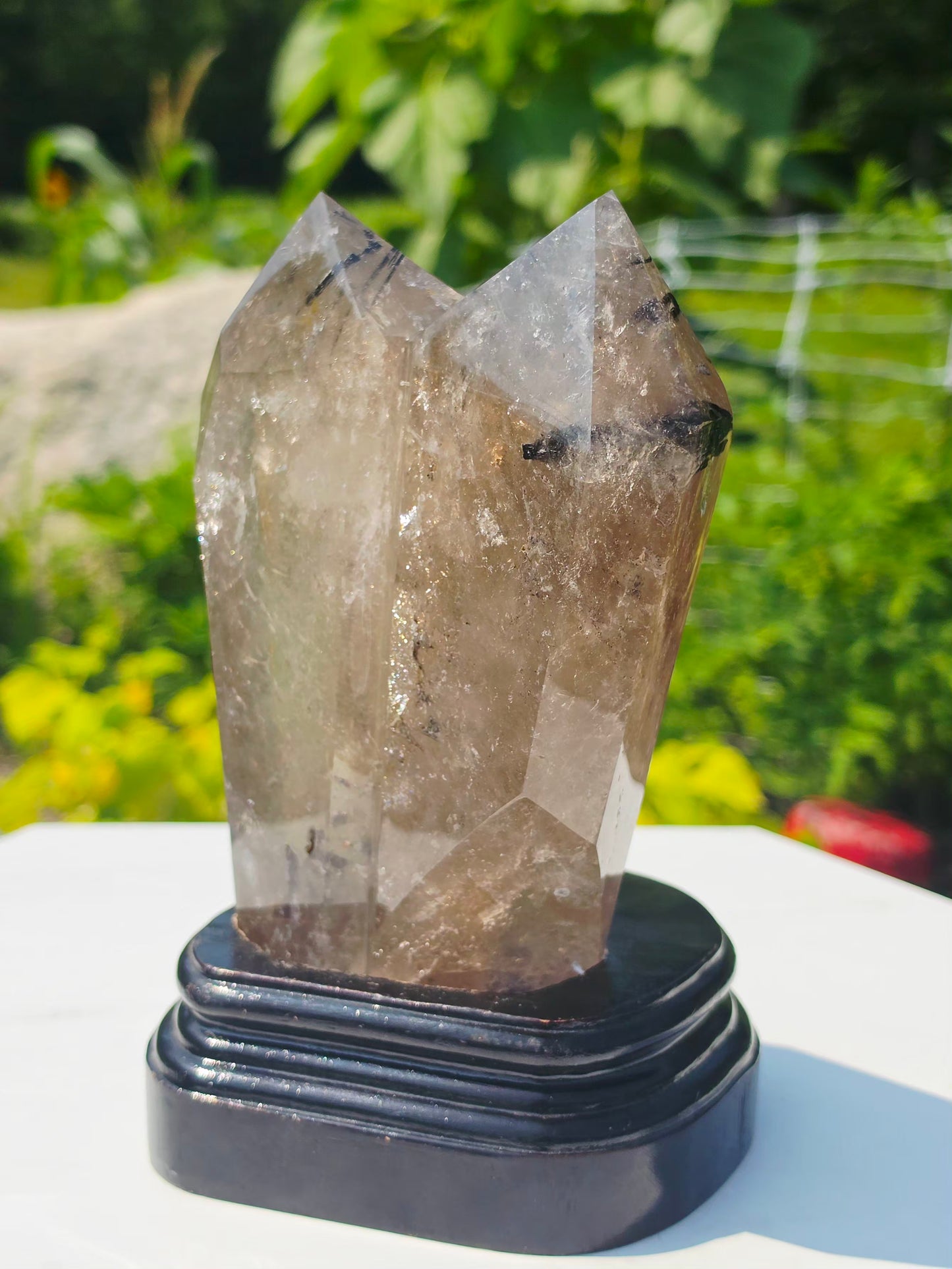 Double Points Quartz Crystal Black Tourmaline Rutile 2.20lbs Mineral