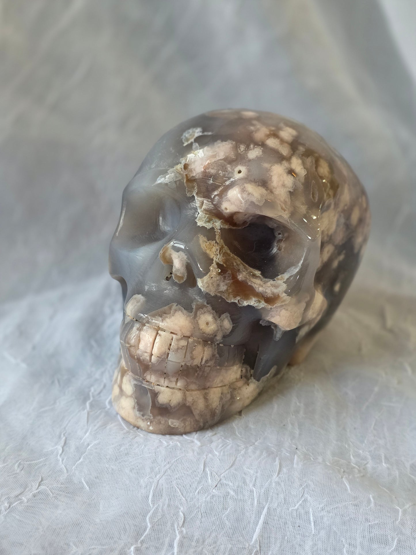 Flower Agate Druzy Skull Carving 6 lbs