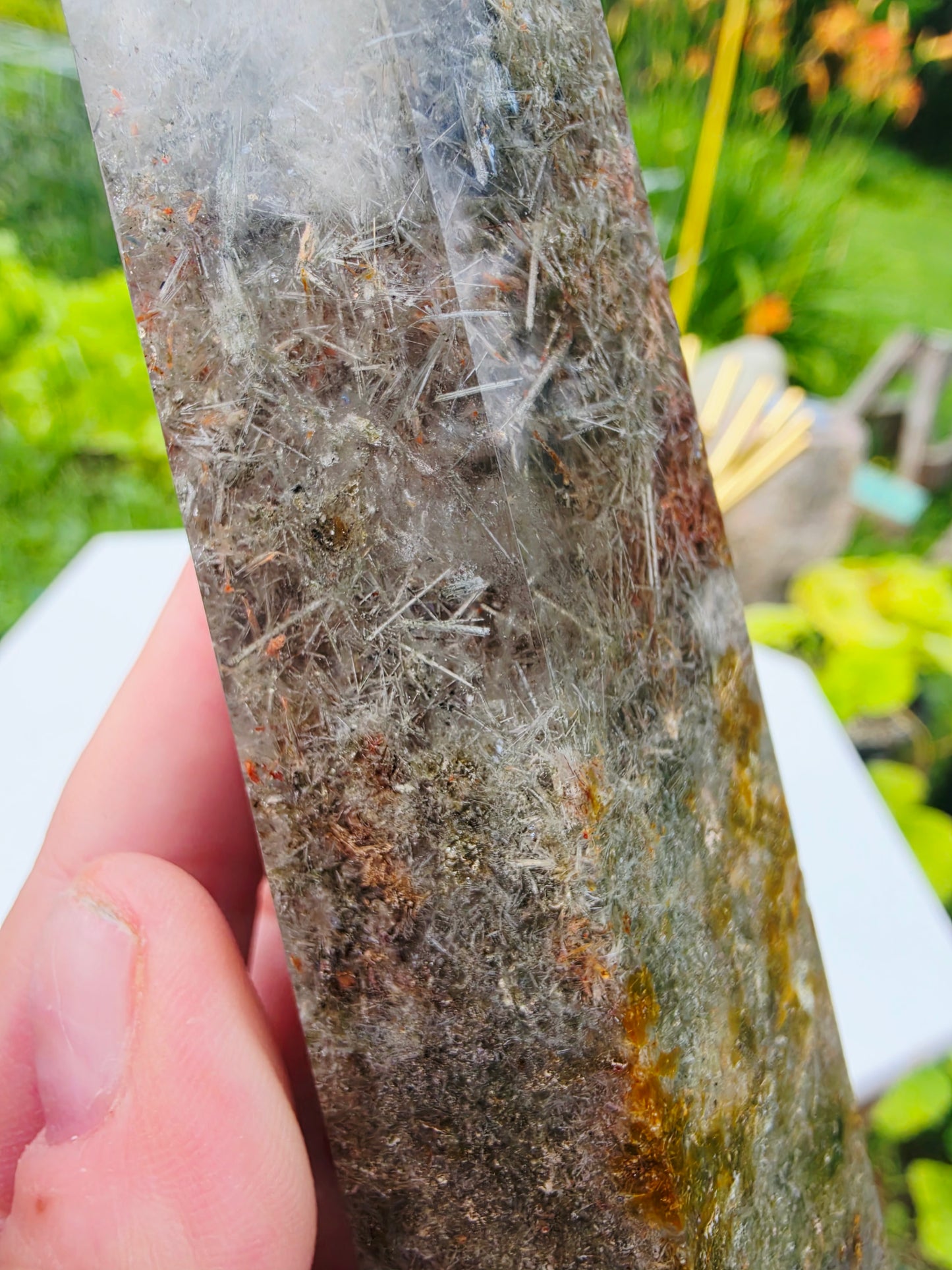 Rutile Garden Quartz Crystal Point Mineral Raw Uncut Base