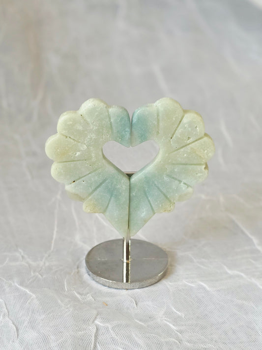 Caribbean Calcite Small Heart Carving on Stand