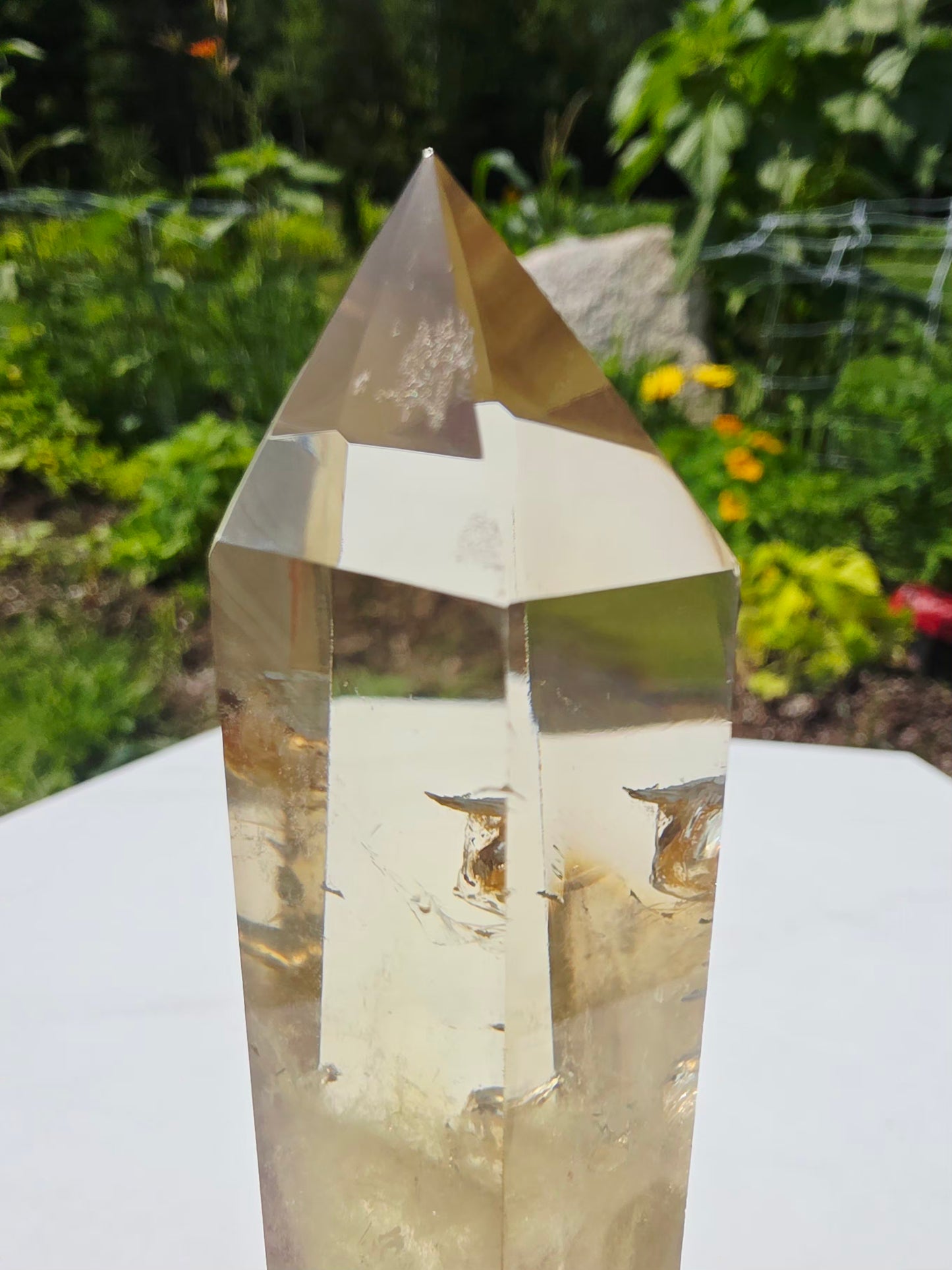 Natural Citrine Quartz Point On Stand 360grams High Quality Uncut Base