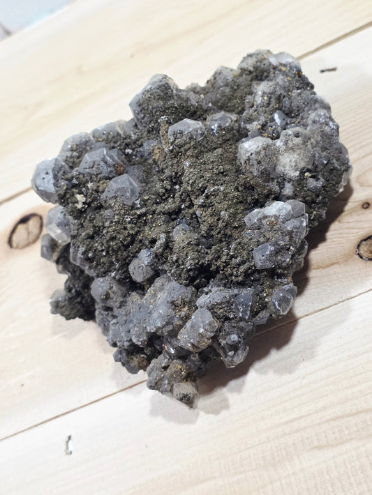 Penda Hexagone Crystal with Pyrite Calcite Crystal cluster specimen
