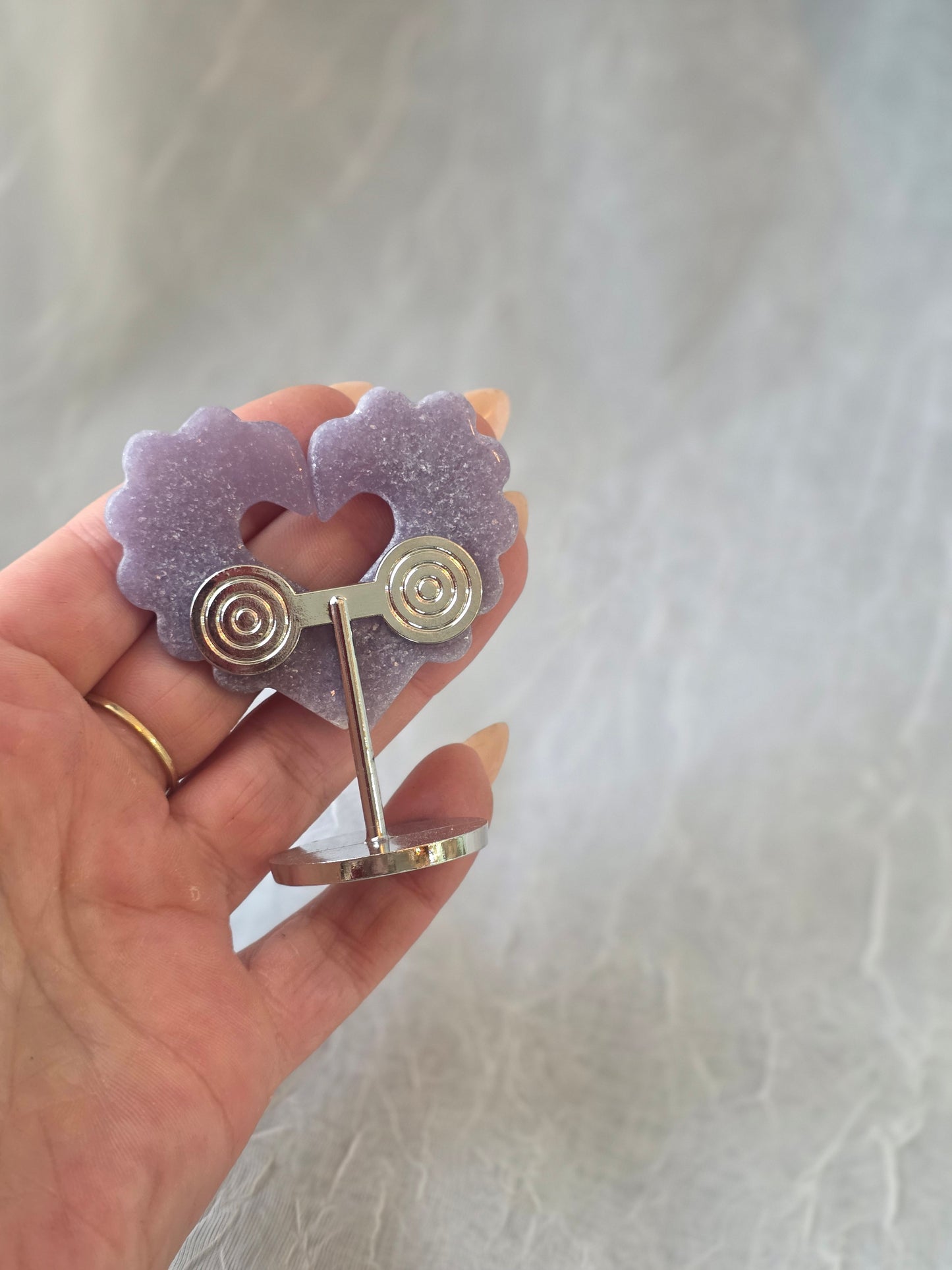 Lepidolite Heart Small Carving on Stand