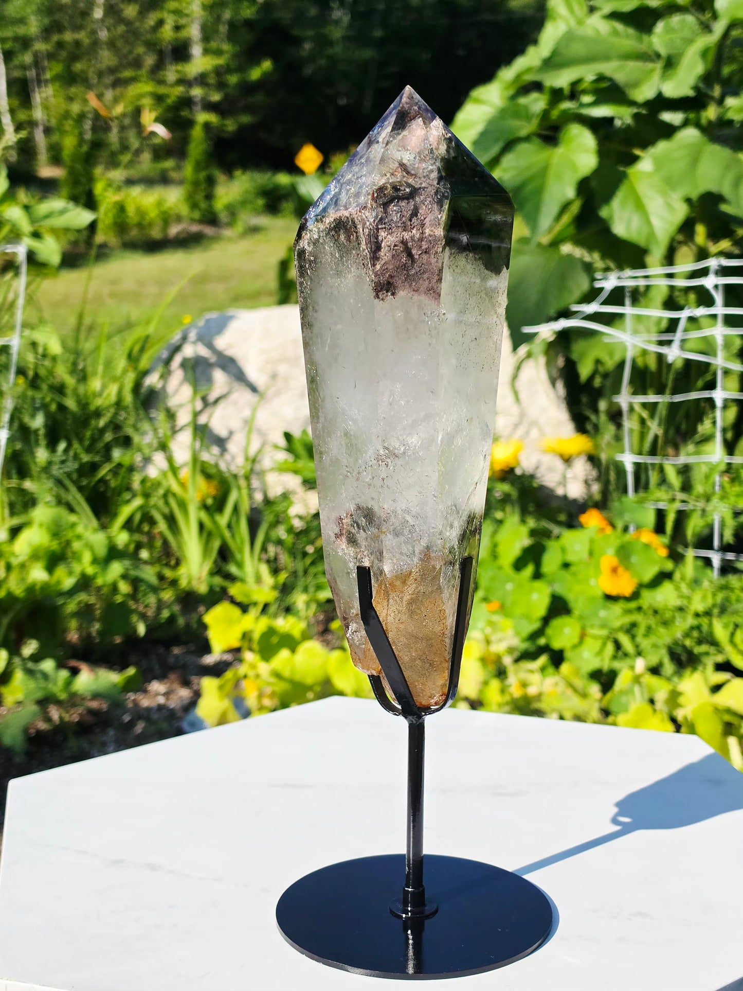 4.41 lbs Garden Quartz Crystal Point With Stand Collectors Minerals Statement Piece
