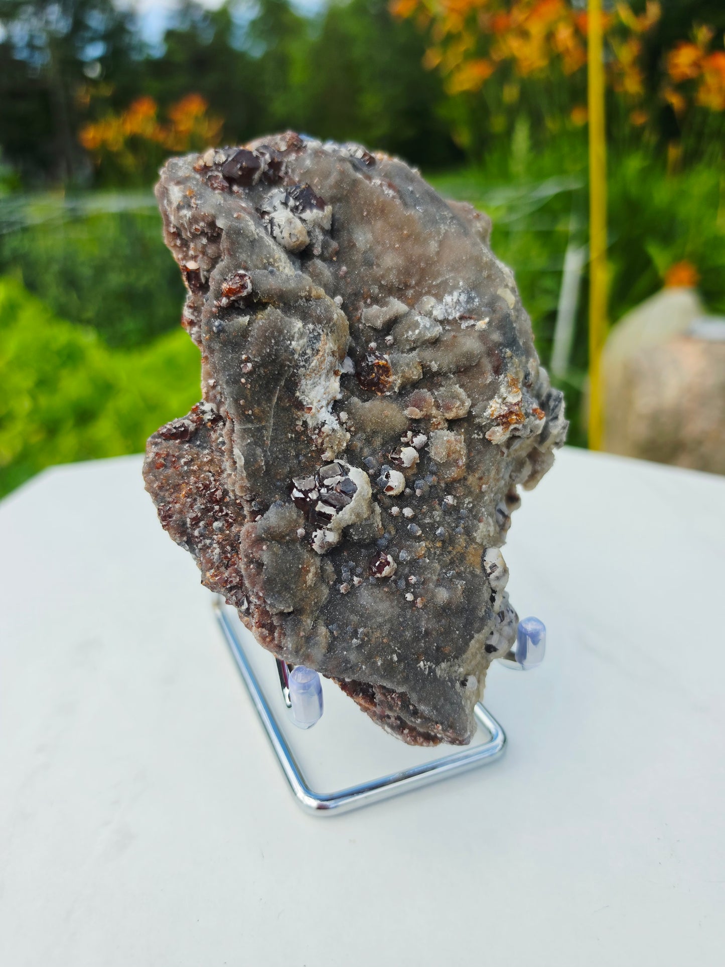 Garnet On Matrix with Pyrite and Druzy Mineral Speciment With Stand