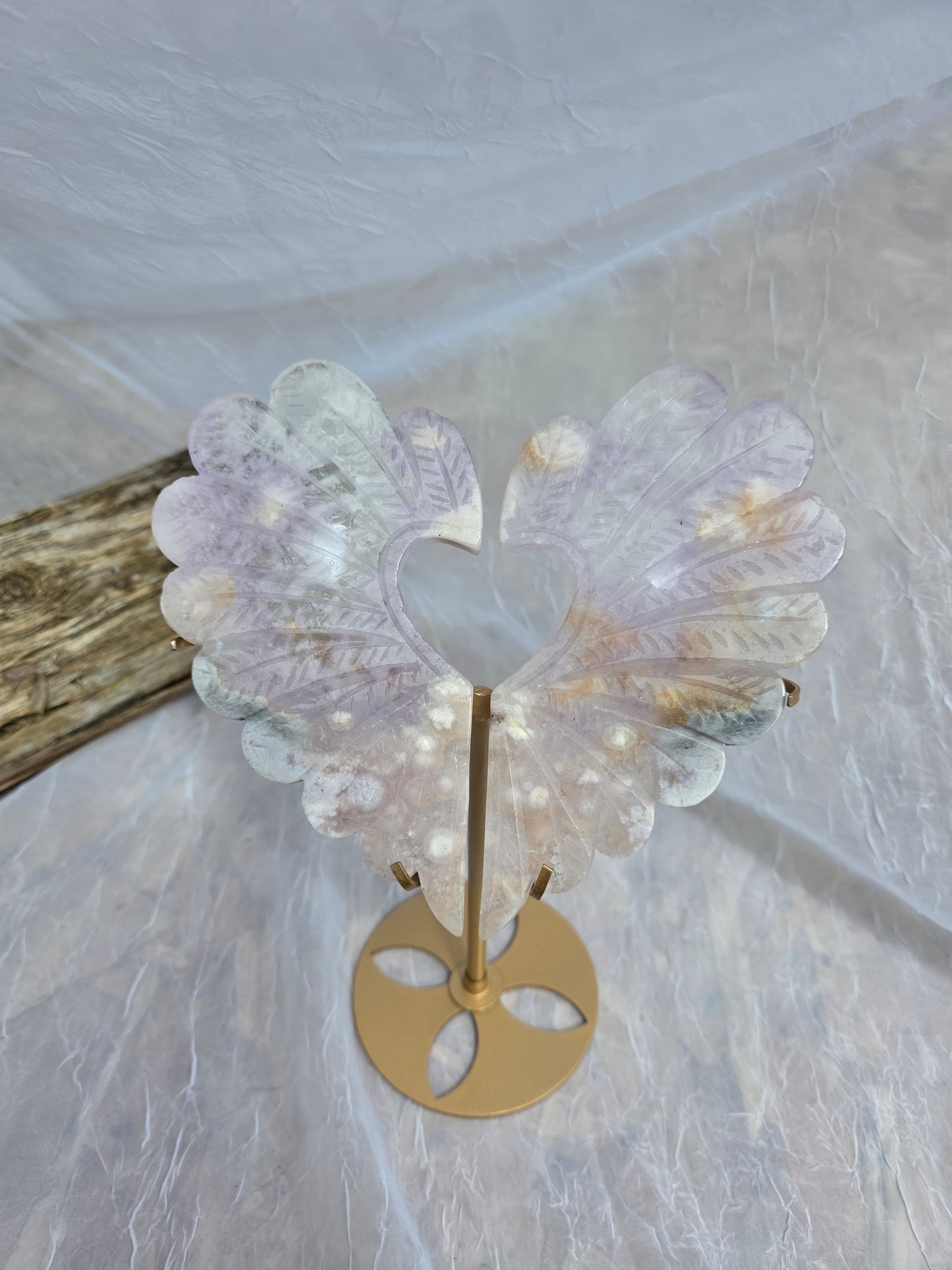 Cherry Agate Heart Crystal Carving on Gold Stand