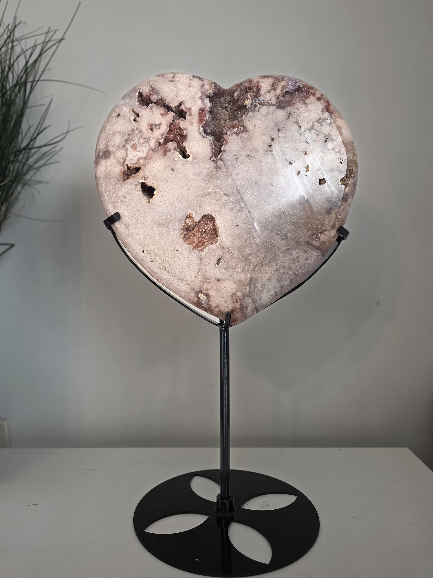 High End Pink Amethyst Heart from Patagonia, Argentina 17.5 lbs on custom stand