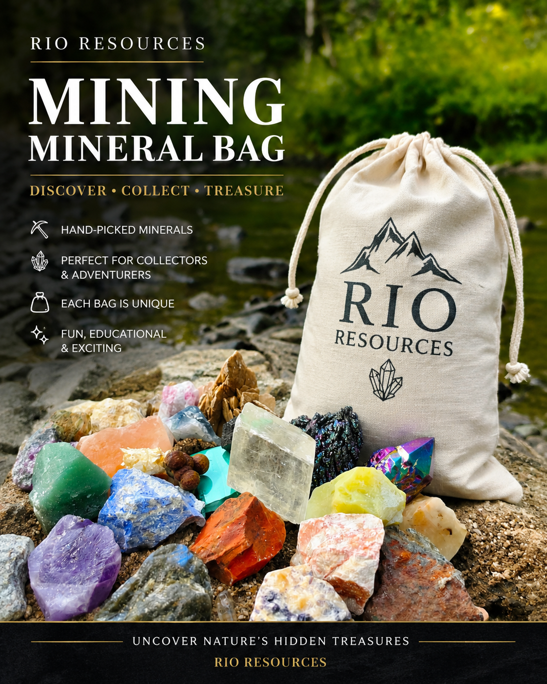 Minerals Paydirt 1kg - Mix Crystals & Gemstones & Specimens & Polished Mining Bag
