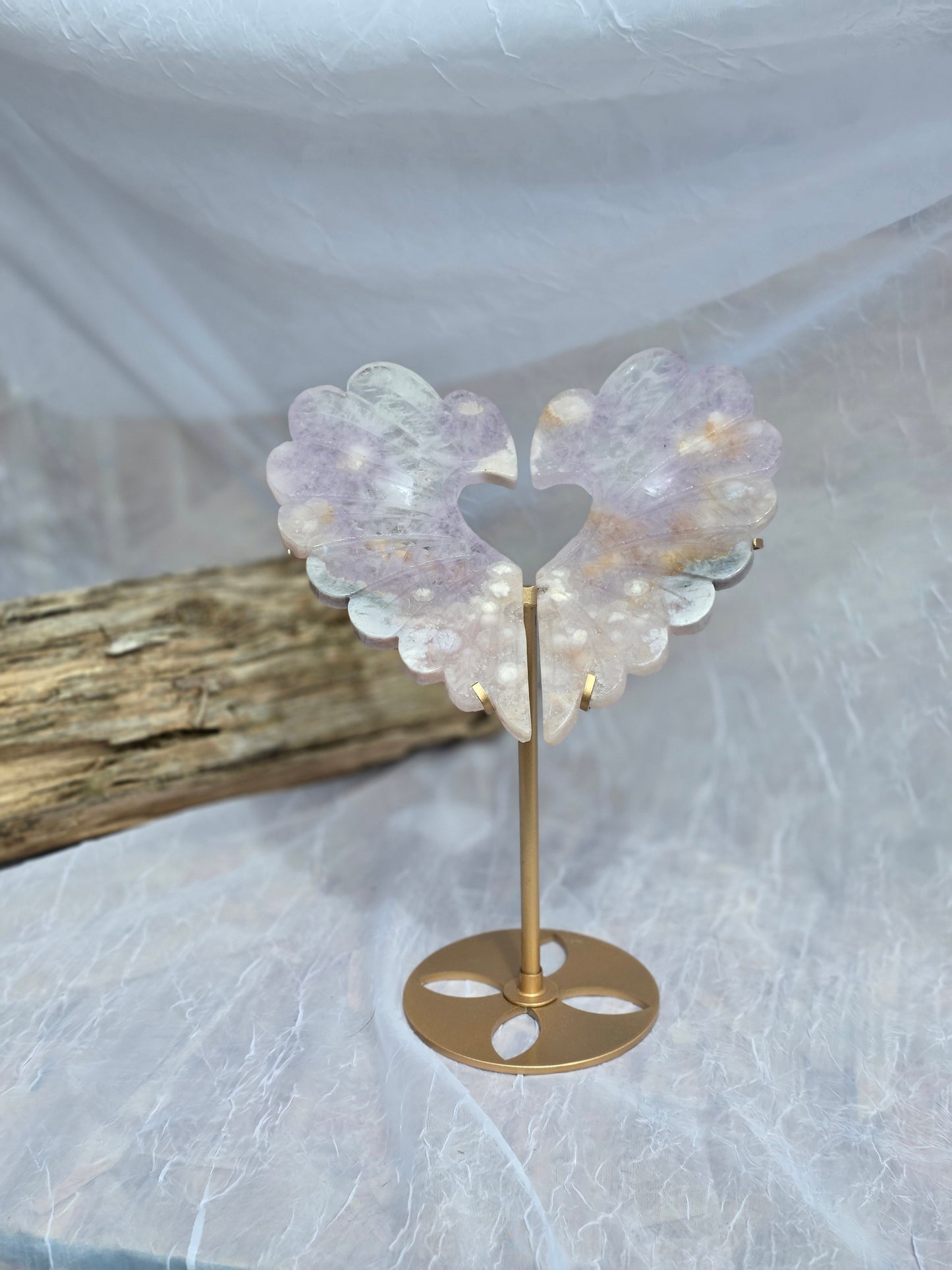 Cherry Agate Heart Crystal Carving on Gold Stand