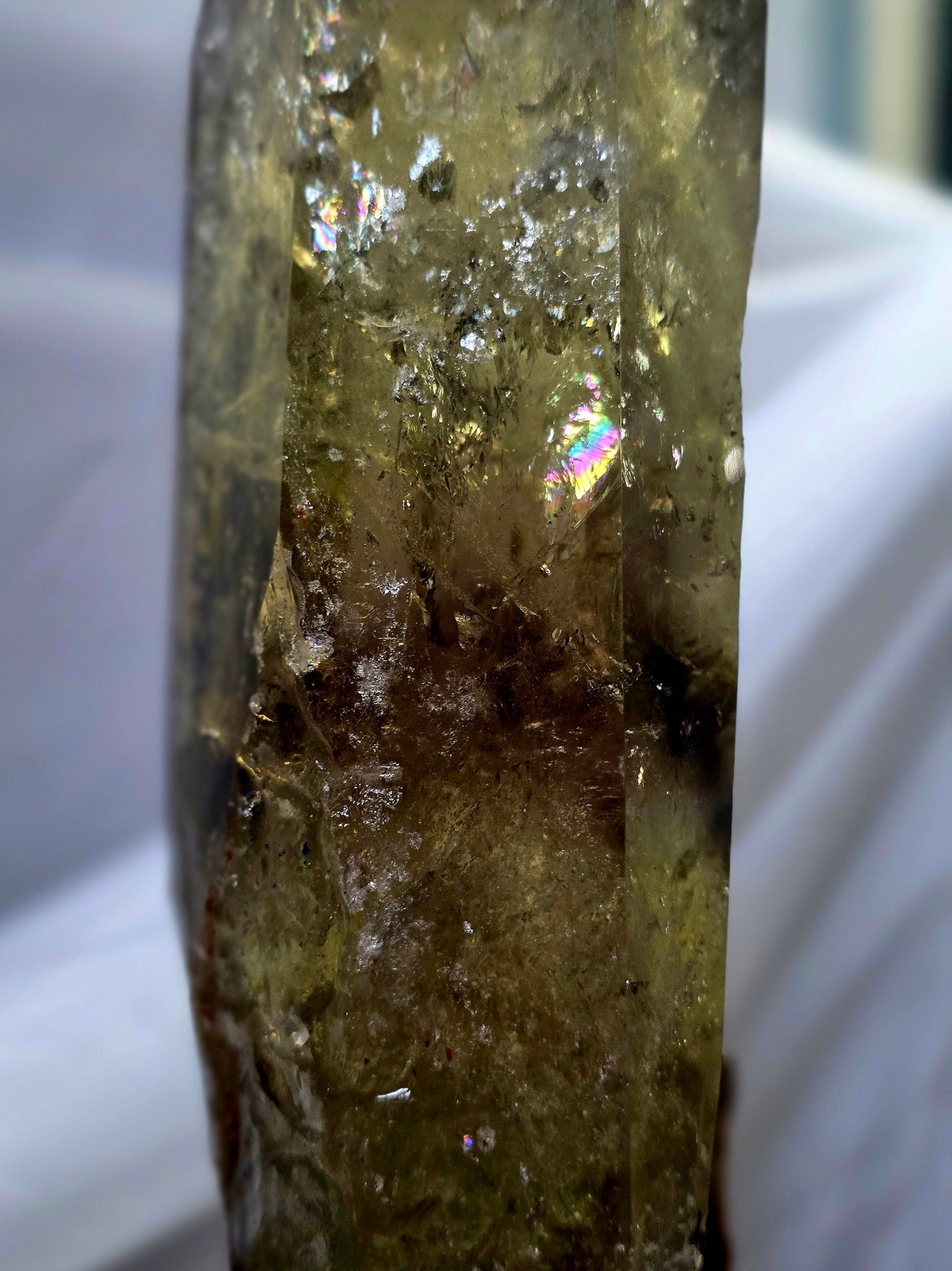 Raw Uncut Base Large Smokey Citrine Crystal Point Wood base included