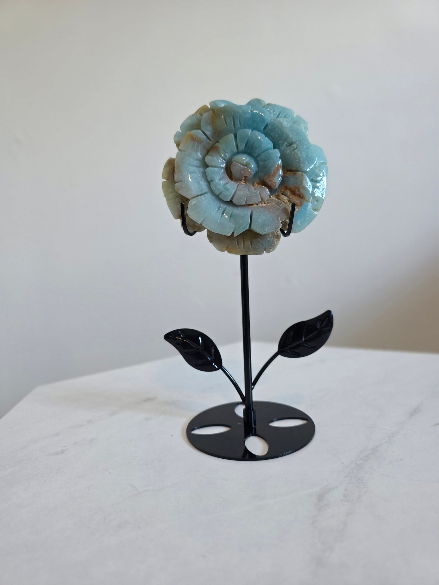 Caribbean Calcite Sunflower Carving on Stand