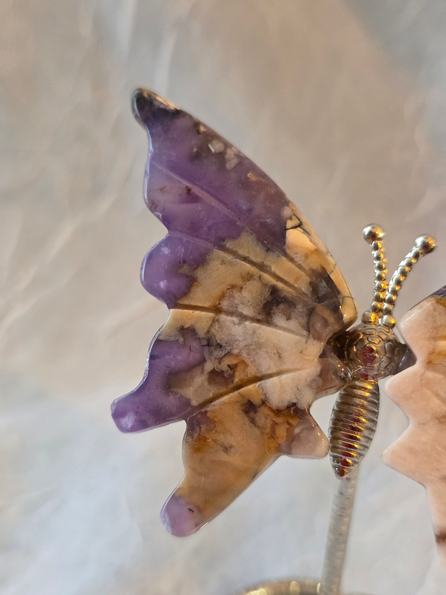Flower Agate Butterfly Wing on Stand Small Size