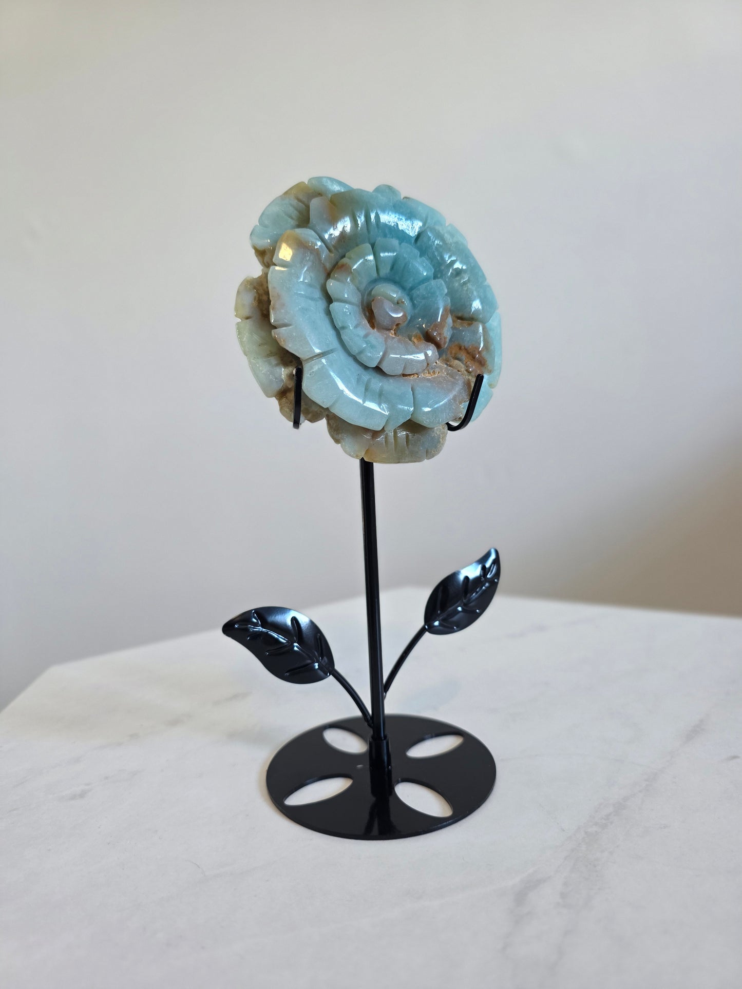 Caribbean Calcite Sunflower Carving on Stand