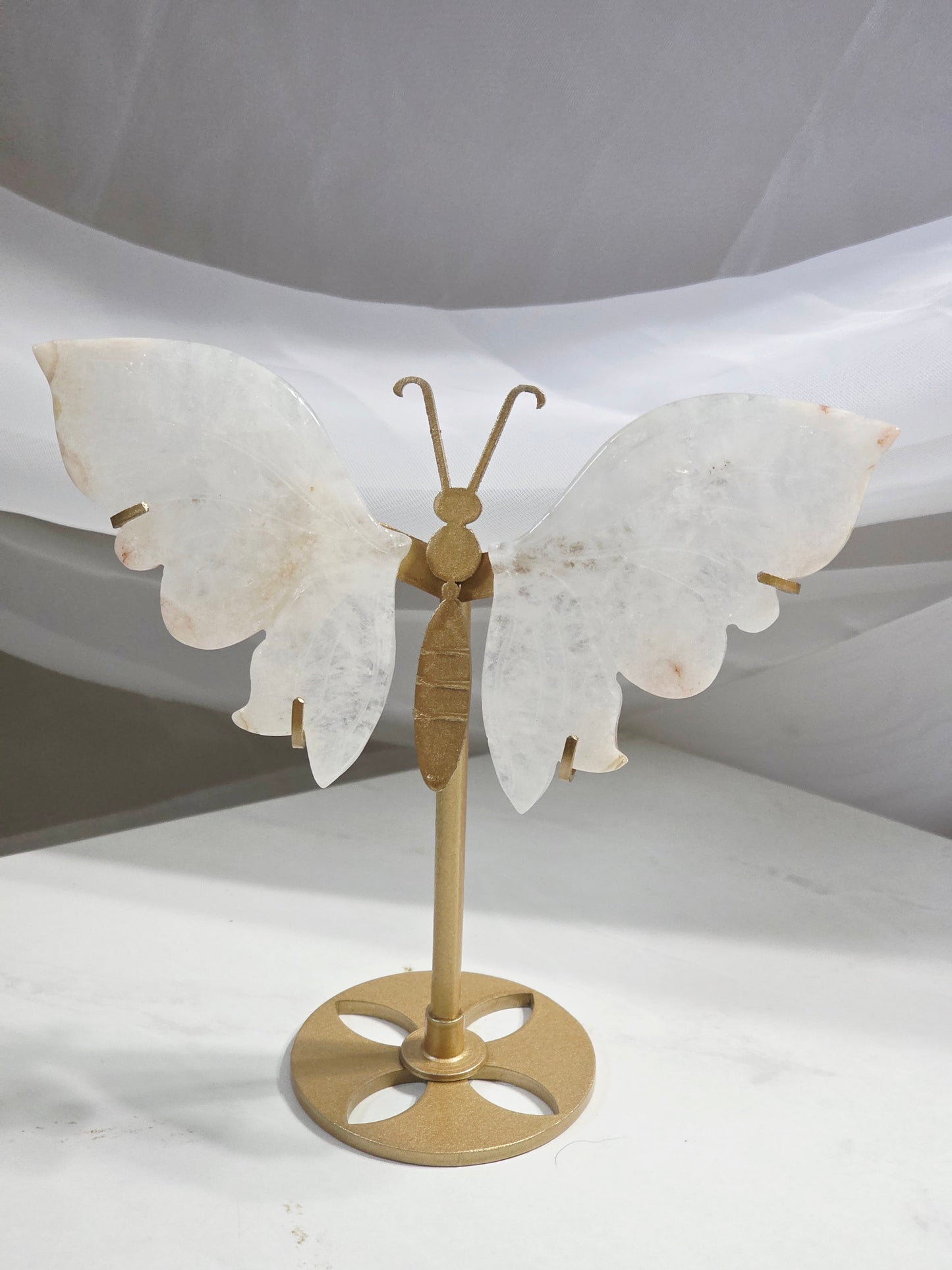 Bundle 2 Butterfly Crystal Wings Onyx and Flower Agate on 2 Gold Metal Stand