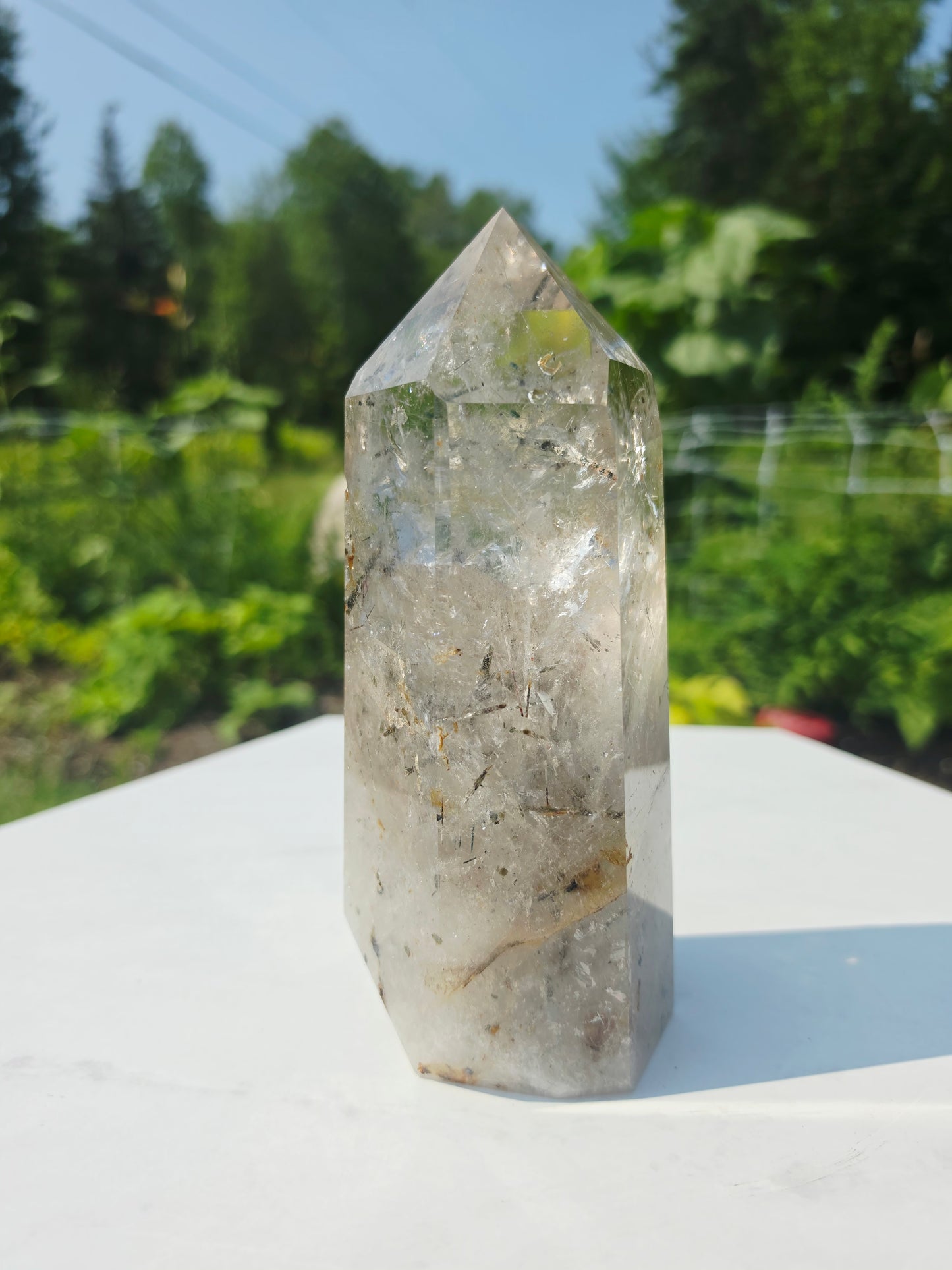 Rutilated Quartz Crystal Point 1.46kg 19cm Tall Flat Base Natural Mineral