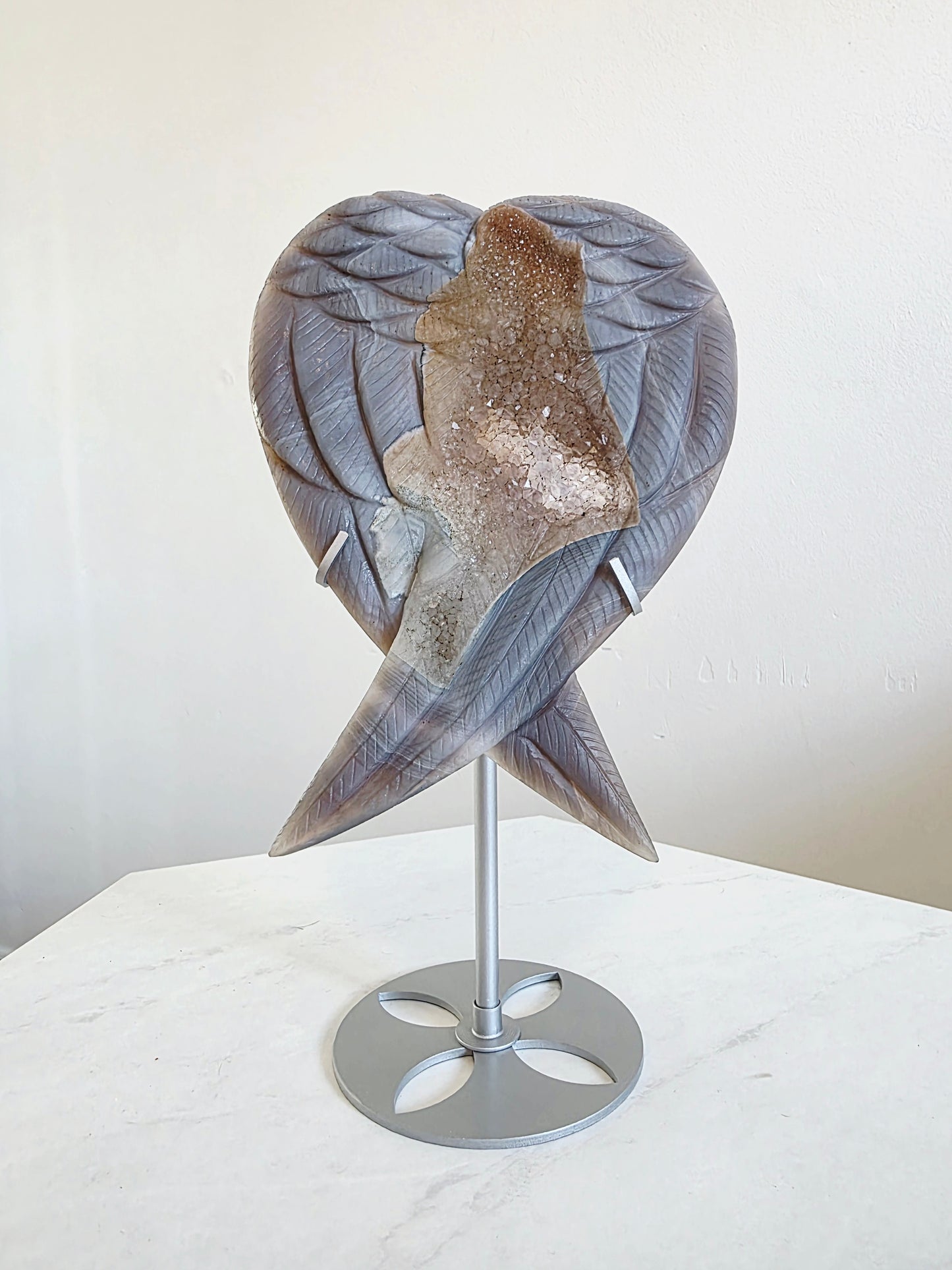 Tall & big Agate Wings Carving High-quality on Stand