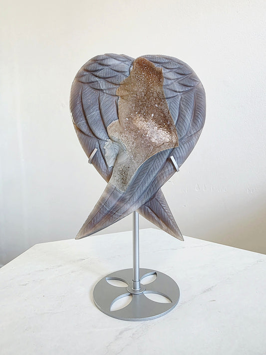 Tall & big Agate Wings Carving High-quality on Stand