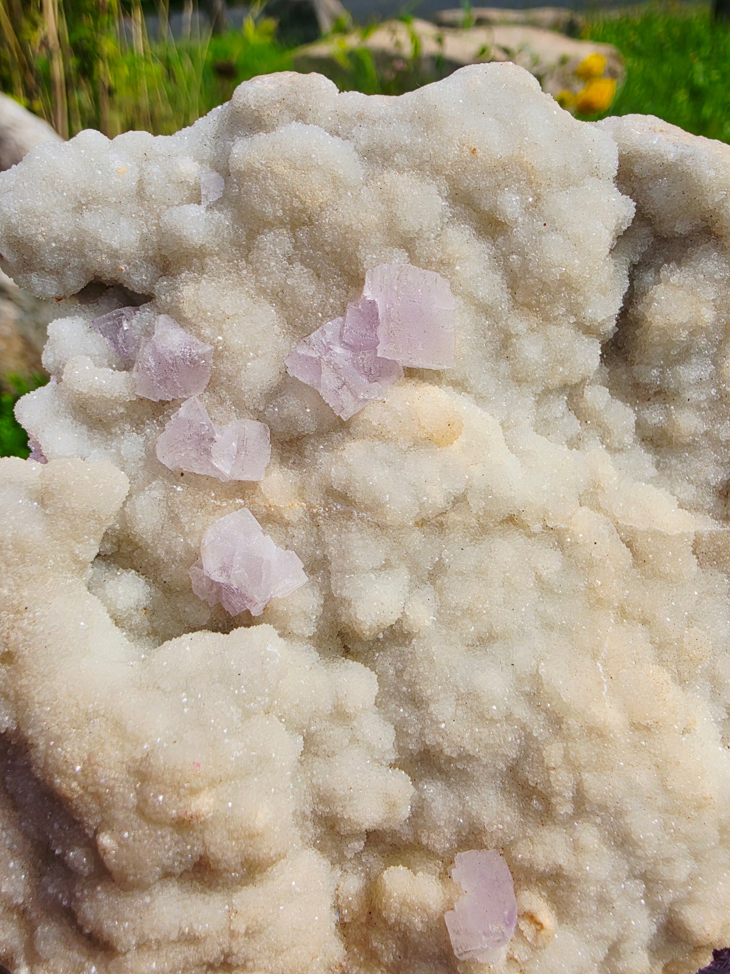 1.03kg Purple Fluorite Crystals on Drusy Quartz Matrix with Stand