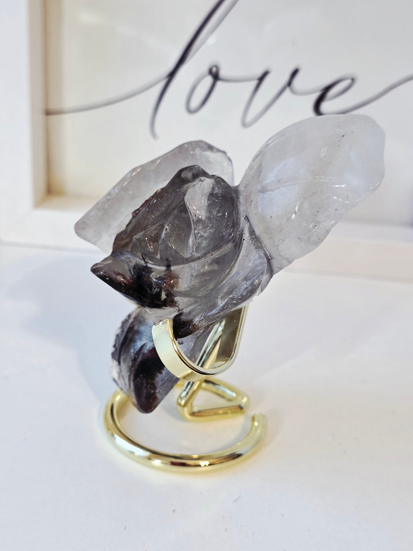 Garden Quartz Crystal Flower Carving on stand