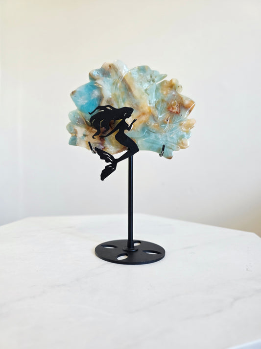 Large Mermaid Caribbean Calcite Carving on Stand