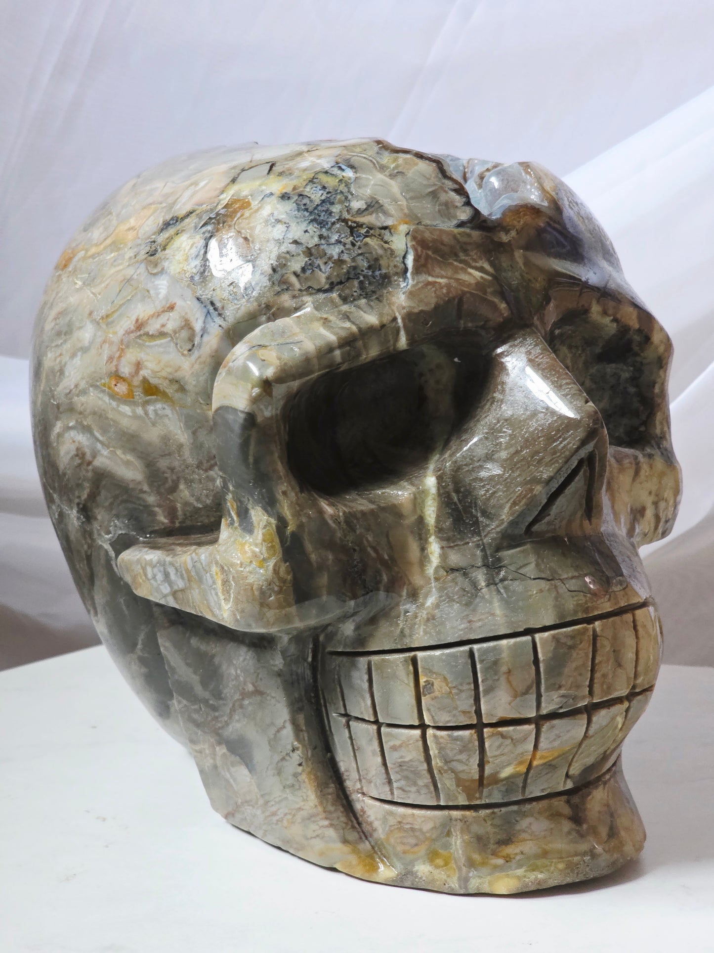 22 Pounds Skull Volcano Agate with Botryoidal UV Geode Hand Carved Mayan Statement Piece