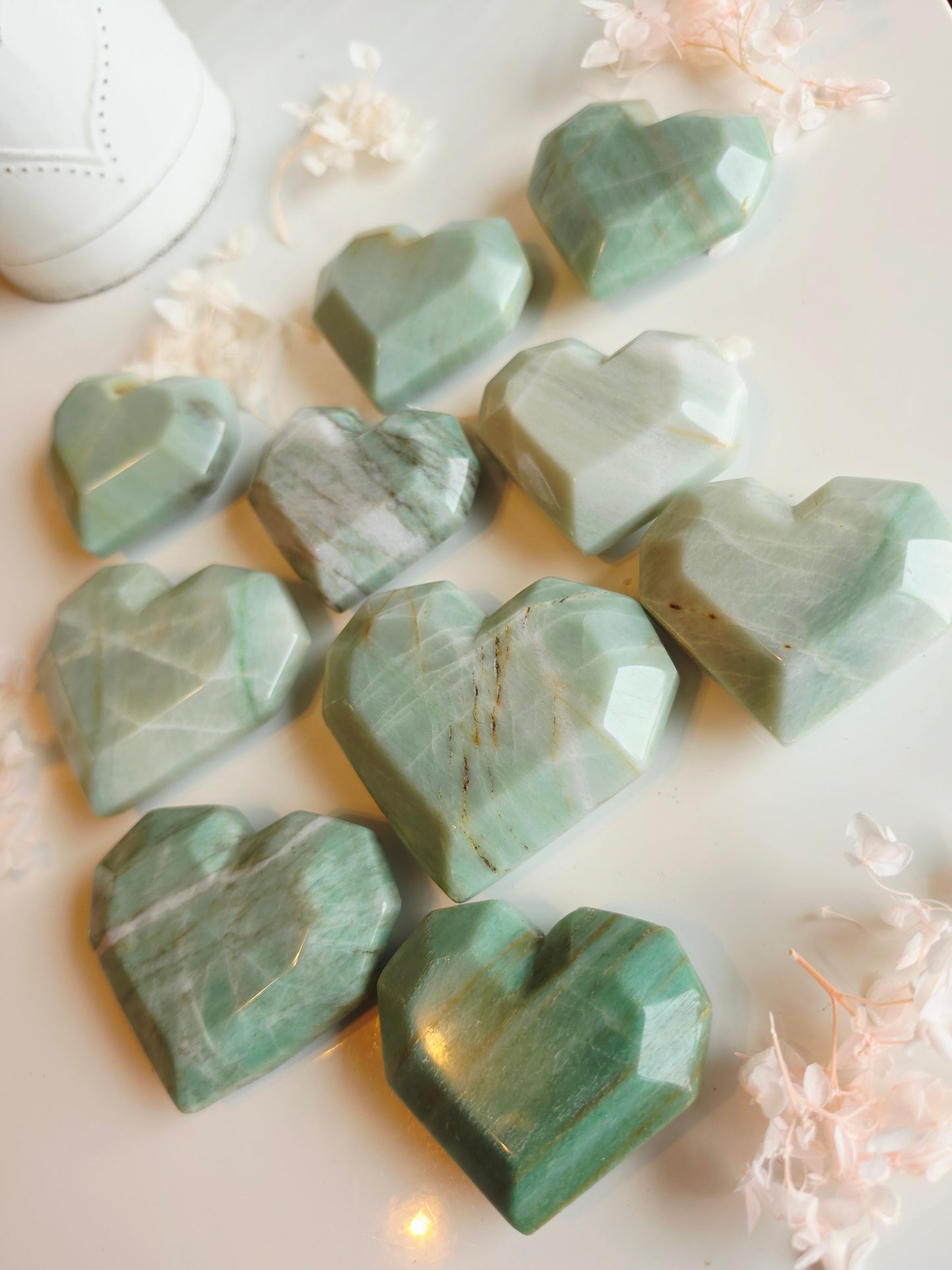 10 Amazonite Heart Carving Medium Size Wholesale Bundle 2.8 - 3 lbs