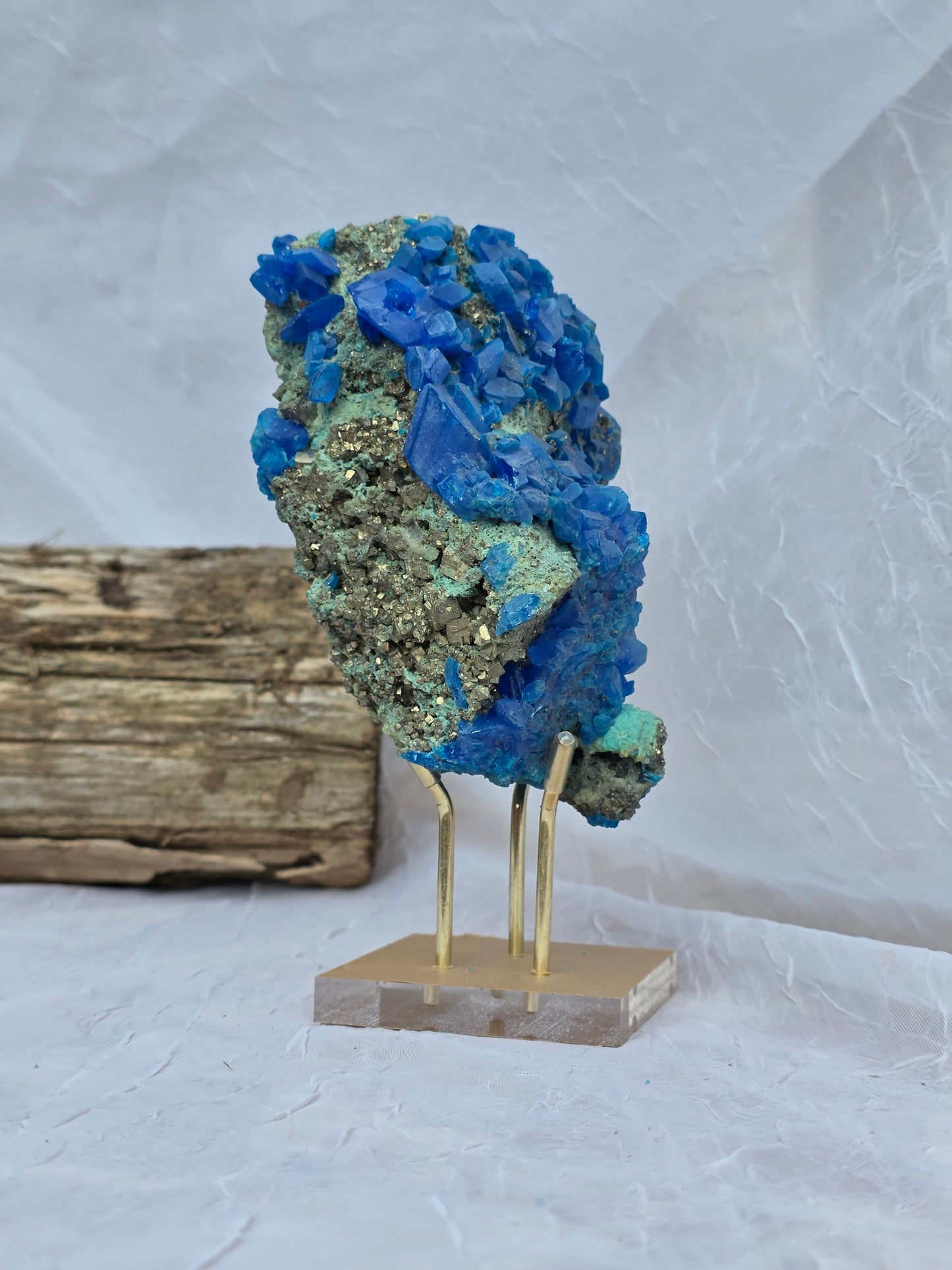 Chalcanthite on Malachide Matrix with Pyrite & Chalcopyrite 2.52lbs on Stand