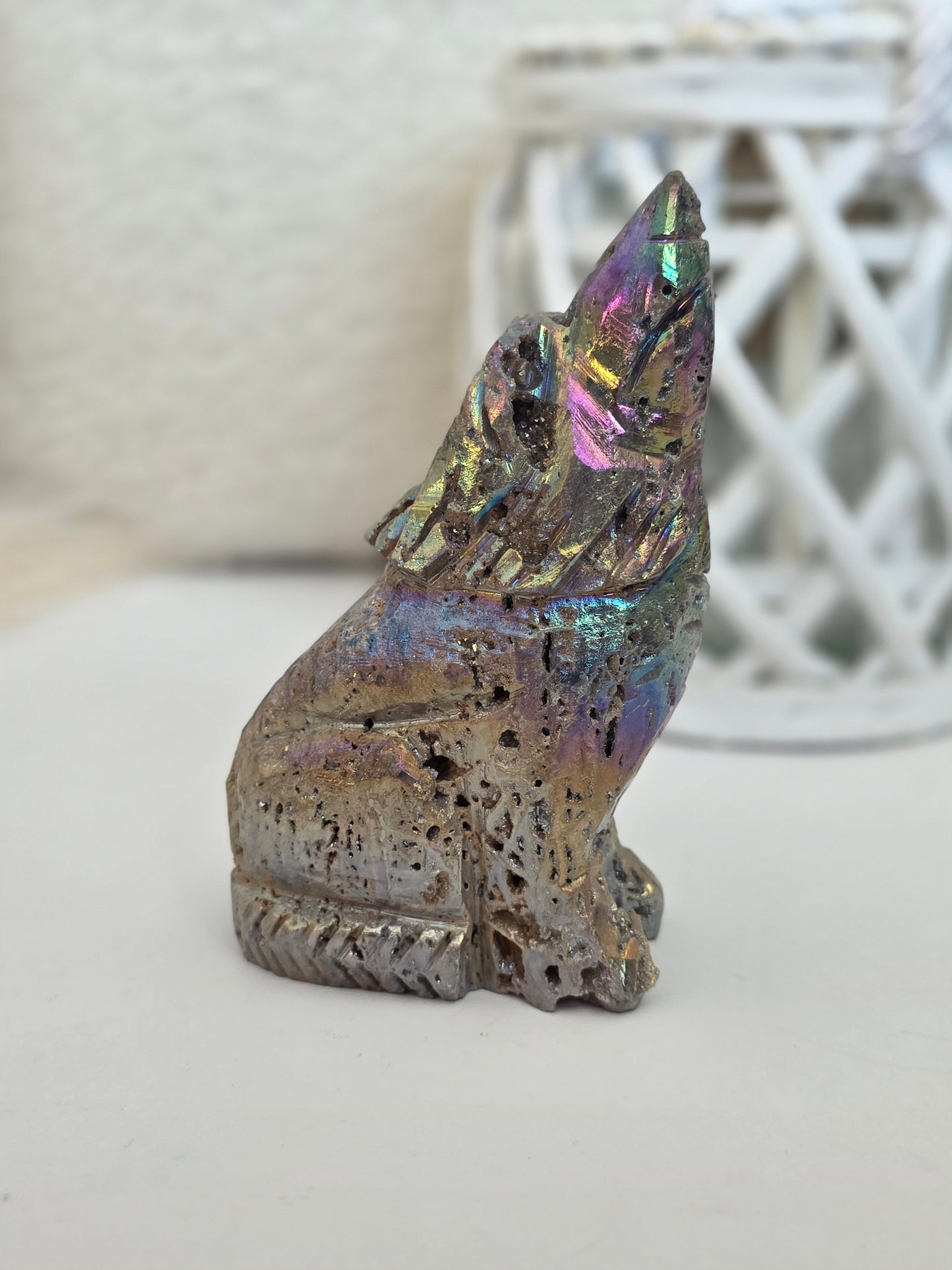 Set of 2 Aura wolves Crystal Carving 2.2 lbs