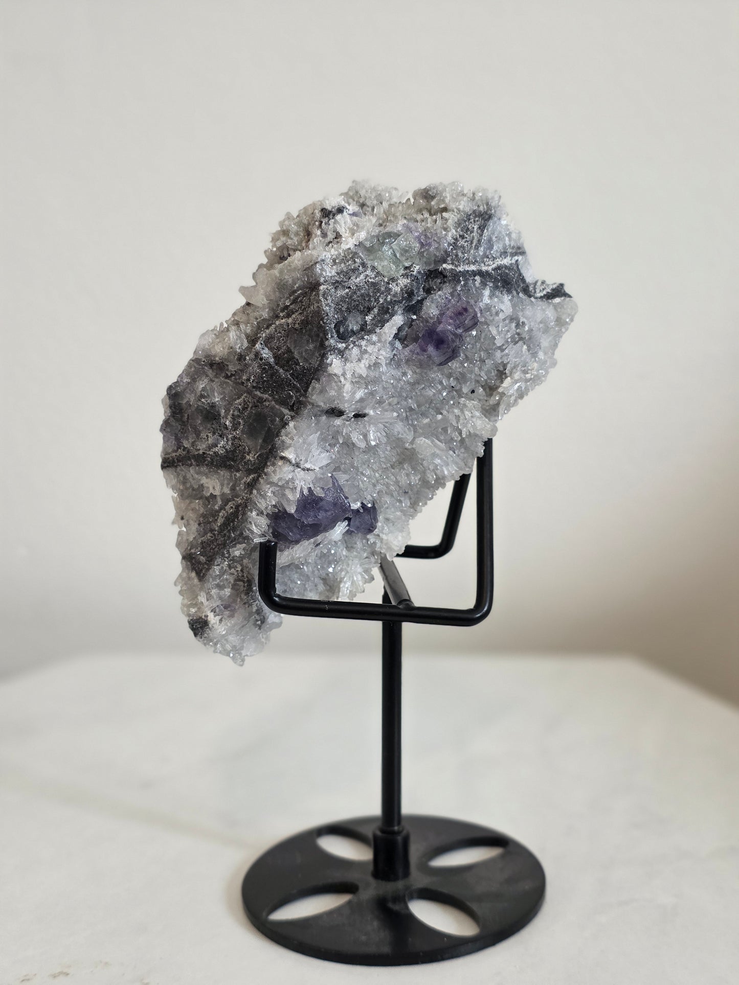 Fluorite Calcite on Quartz Matrix with Stand