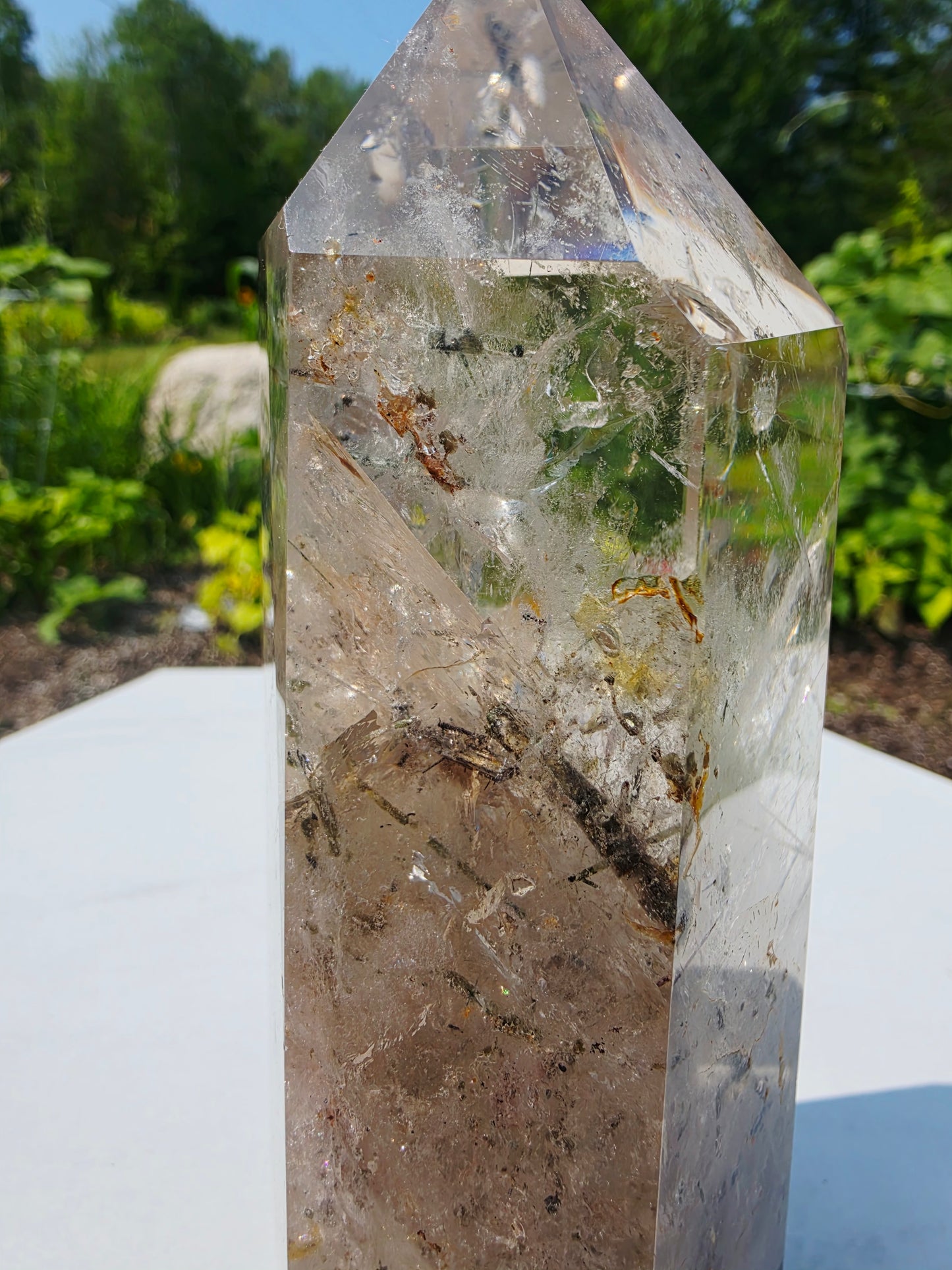 Rutilated Quartz Crystal Point 1.46kg 19cm Tall Flat Base Natural Mineral