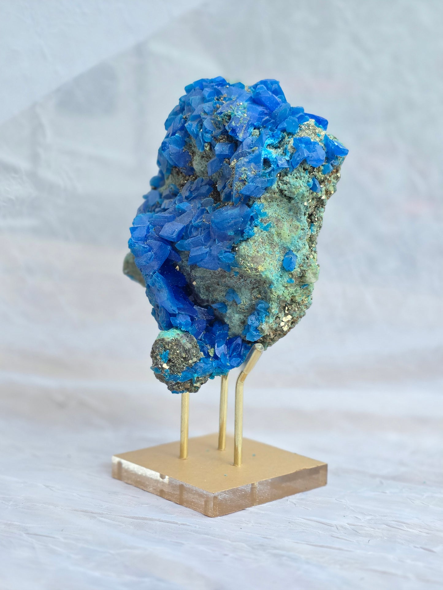 Chalcanthite on Malachide Matrix with Pyrite & Chalcopyrite 2.52lbs on Stand