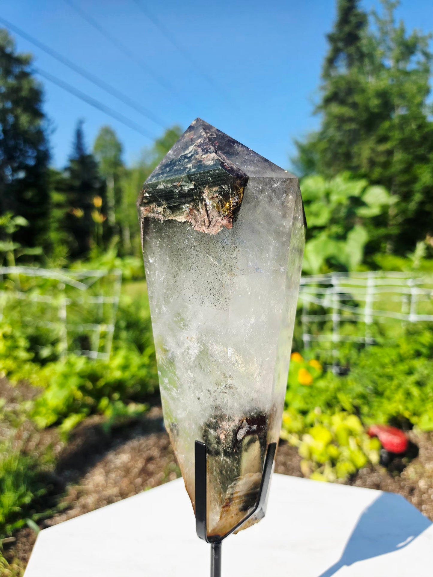 4.41 lbs Garden Quartz Crystal Point With Stand Collectors Minerals Statement Piece