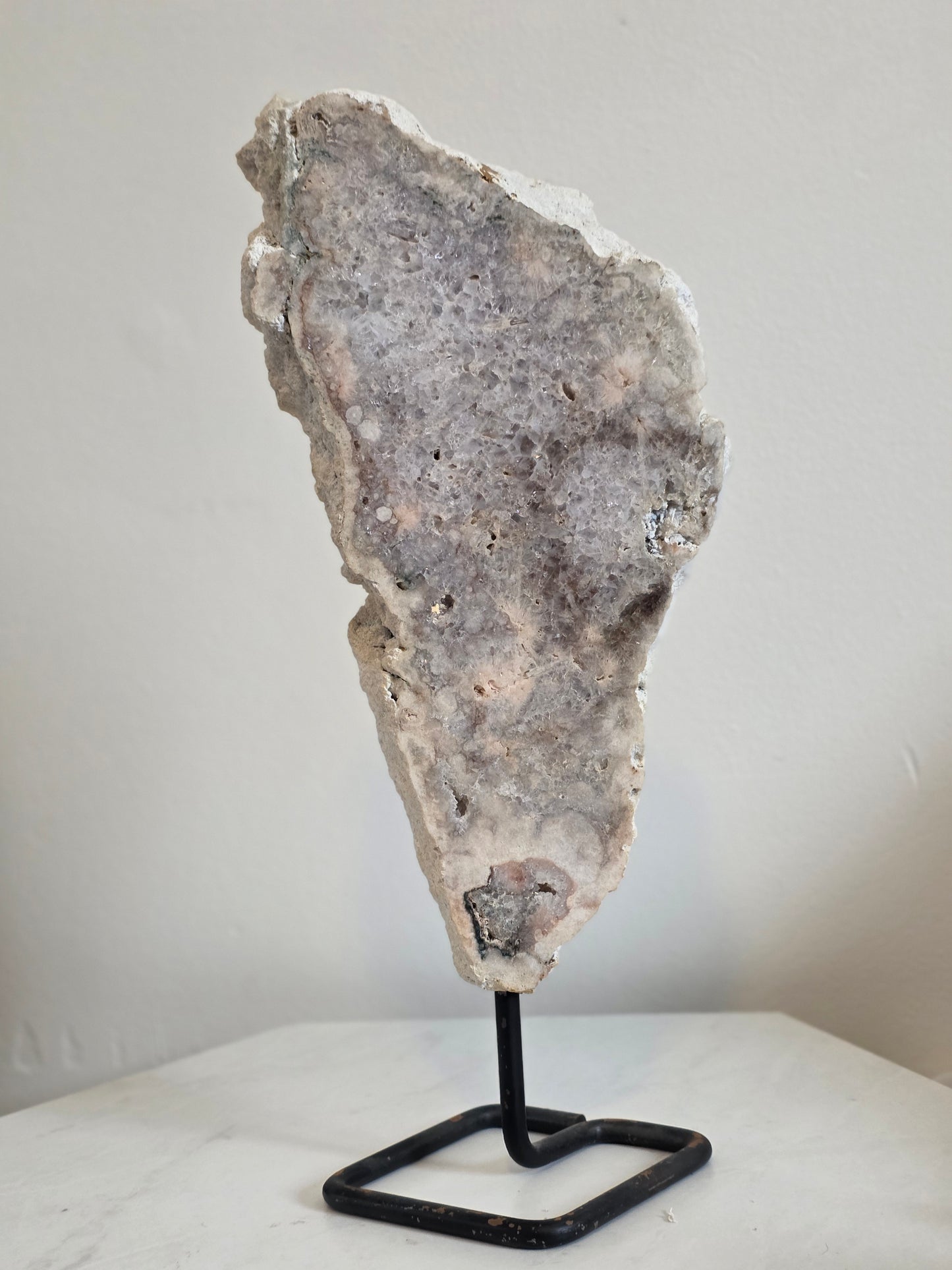 Pink Amethyst Druzy Slice 4.08lbs on Stand - Crystal Free-form Polished