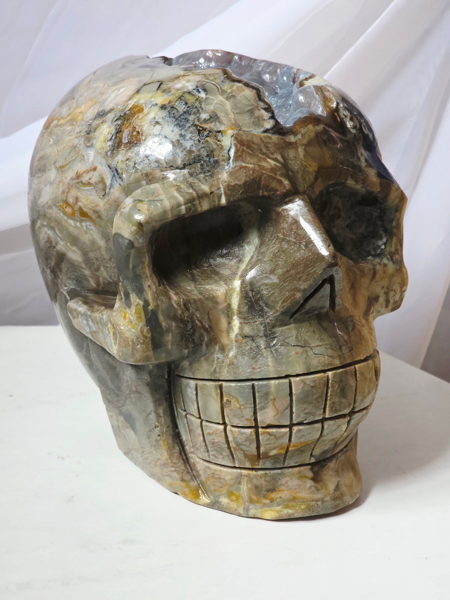22 Pounds Skull Volcano Agate with Botryoidal UV Geode Hand Carved Mayan Statement Piece