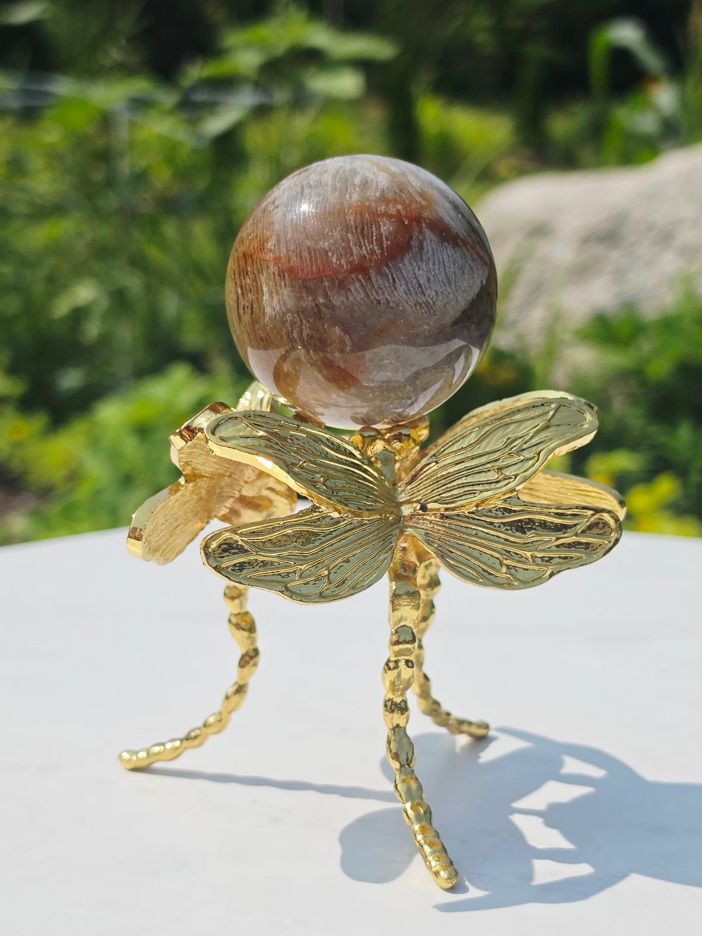 Thousands Layers Crystal Sphere Natural Inclusion 0.84lb On Butterfly Stand