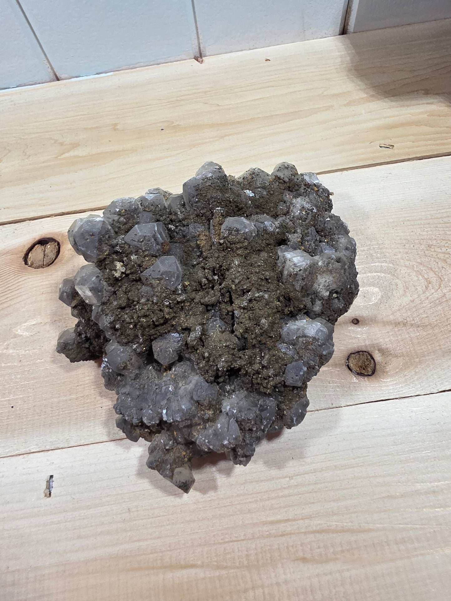 Penda Hexagone Crystal with Pyrite Calcite Crystal cluster specimen